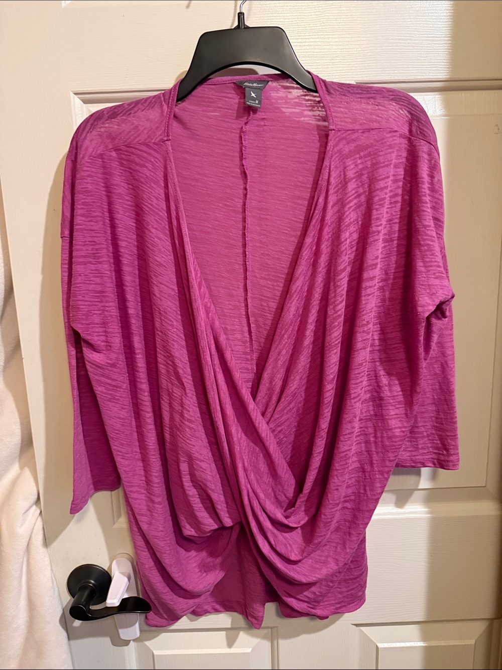Eddie Bauer Draped Surplice Top in Fuchsia